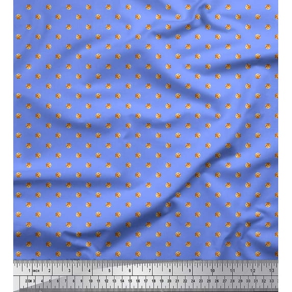 Soimoi Blue Modal Satin Fabric Cookies Food Printed Fabric 1 Yard 42 Inch Wide