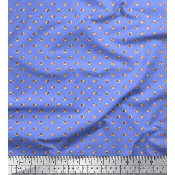 Soimoi Blue Poly Georgette Fabric Cookies Food Print Fabric by the Yard 42 Inch Wide