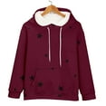 thumbnail image 6 of Women's Star Print Drawstring Hooded Sweatshirt with Pocket, Lightweight Oversized Long Sleeve Pullover Top, Casual Streetwear Fall Winter Comfort Wear, Aesthetic Soft Fleece Loungewear Red S, 6 of 9