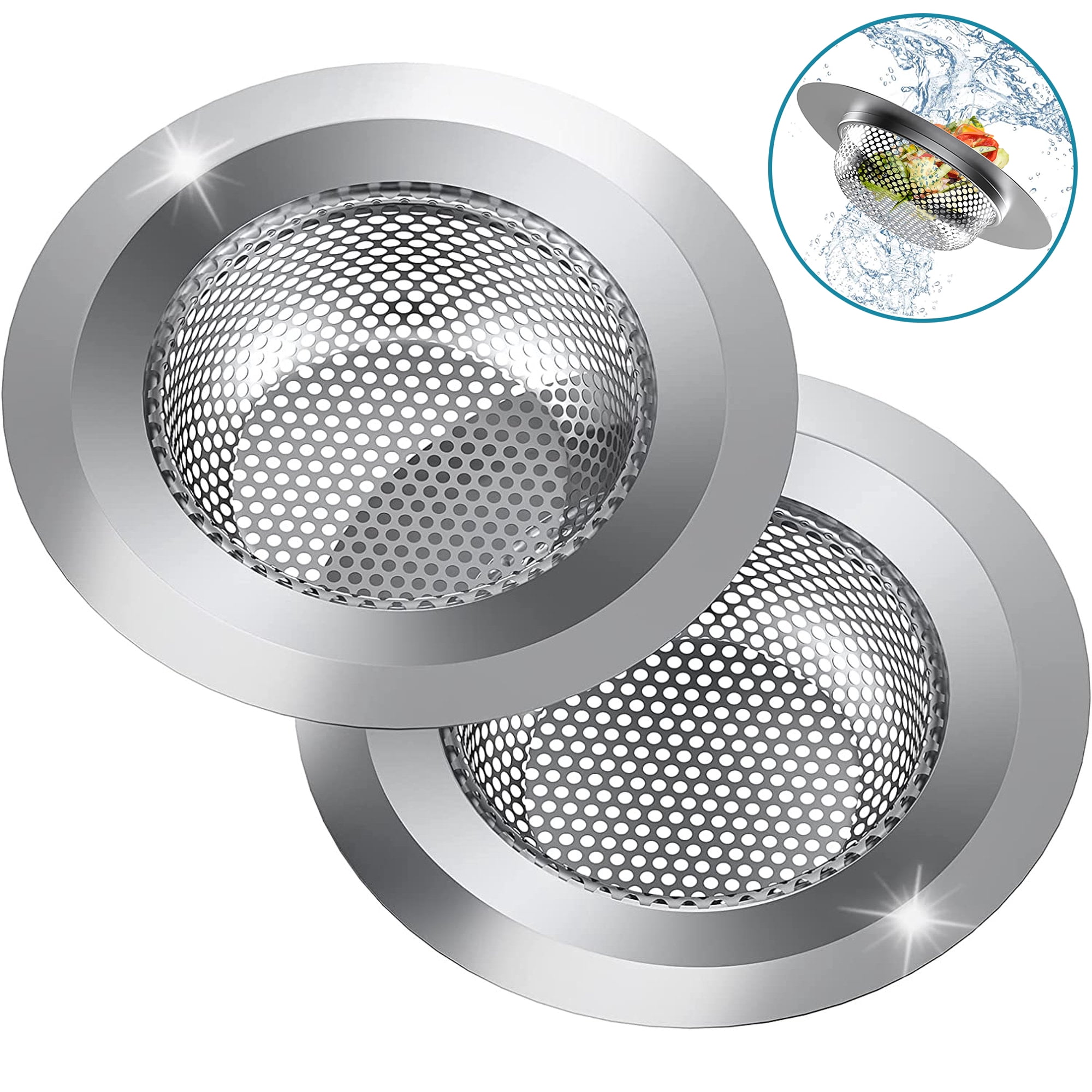 Juyafio 2PCS Kitchen Sink Strainer Drain Catches, 4.5" Stainless Steel Drain Strainer, Large Wide Rim Sink Food Catcher, Suit for Sink Stopper and Drain Stopper, Sliver