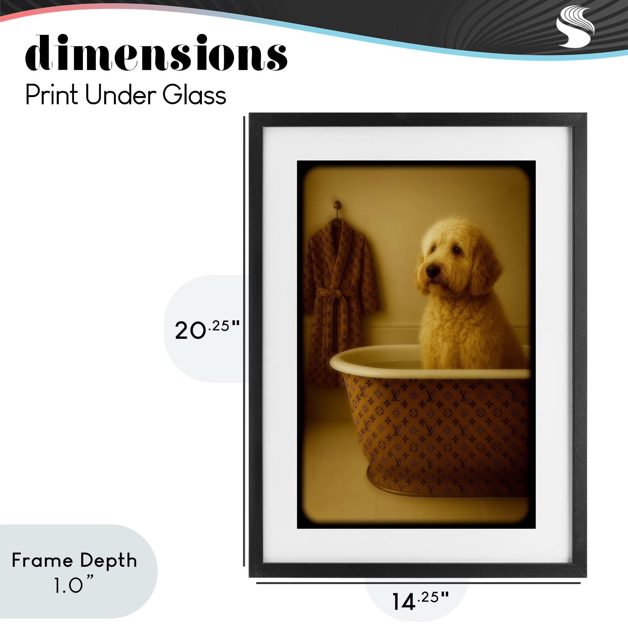 Stupell Industries Couture Dog in Luxury Tub Black Framed Print Under Glass, design by Grotto Studios