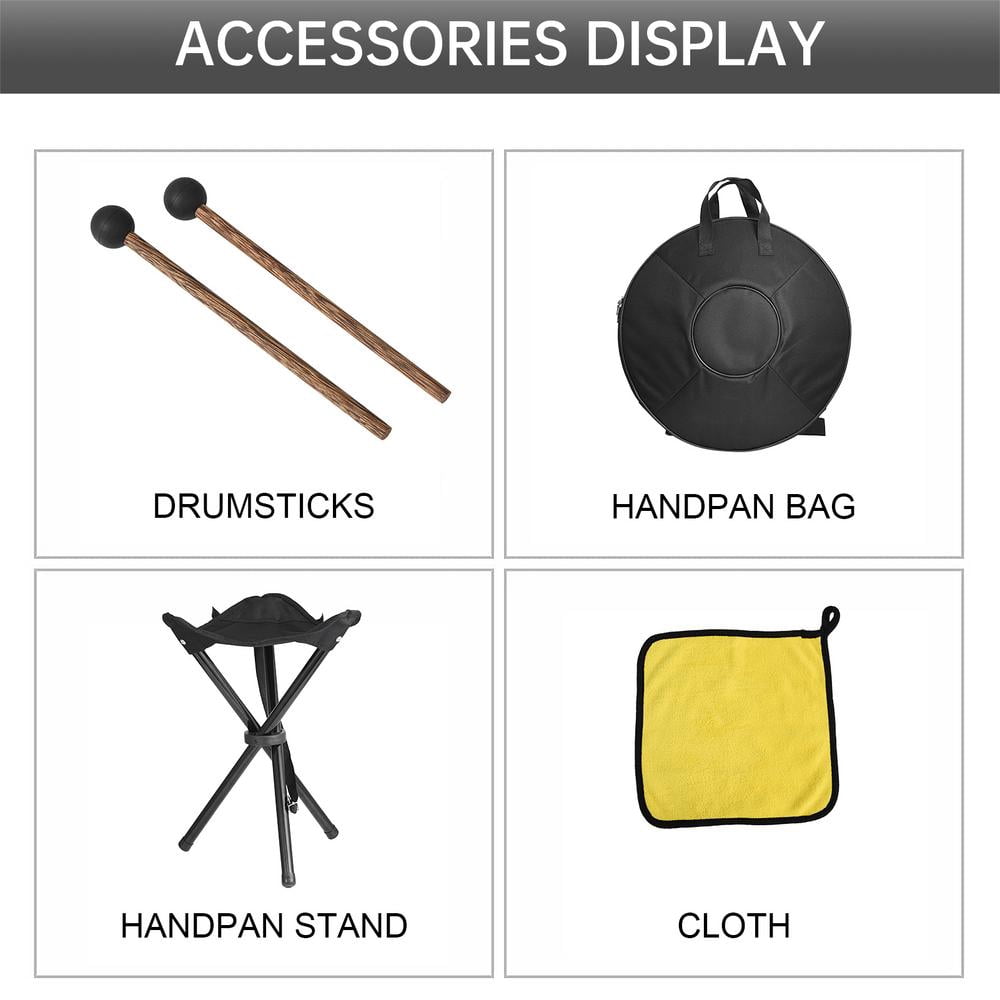 WAASOSCON 18-Inch 430 Stainless Steel Hand Pan Drum in Black, 9-Note G Minor, 11 lb, Ideal for Musical Play, Outdoor Performances, and Meditation for All Ages