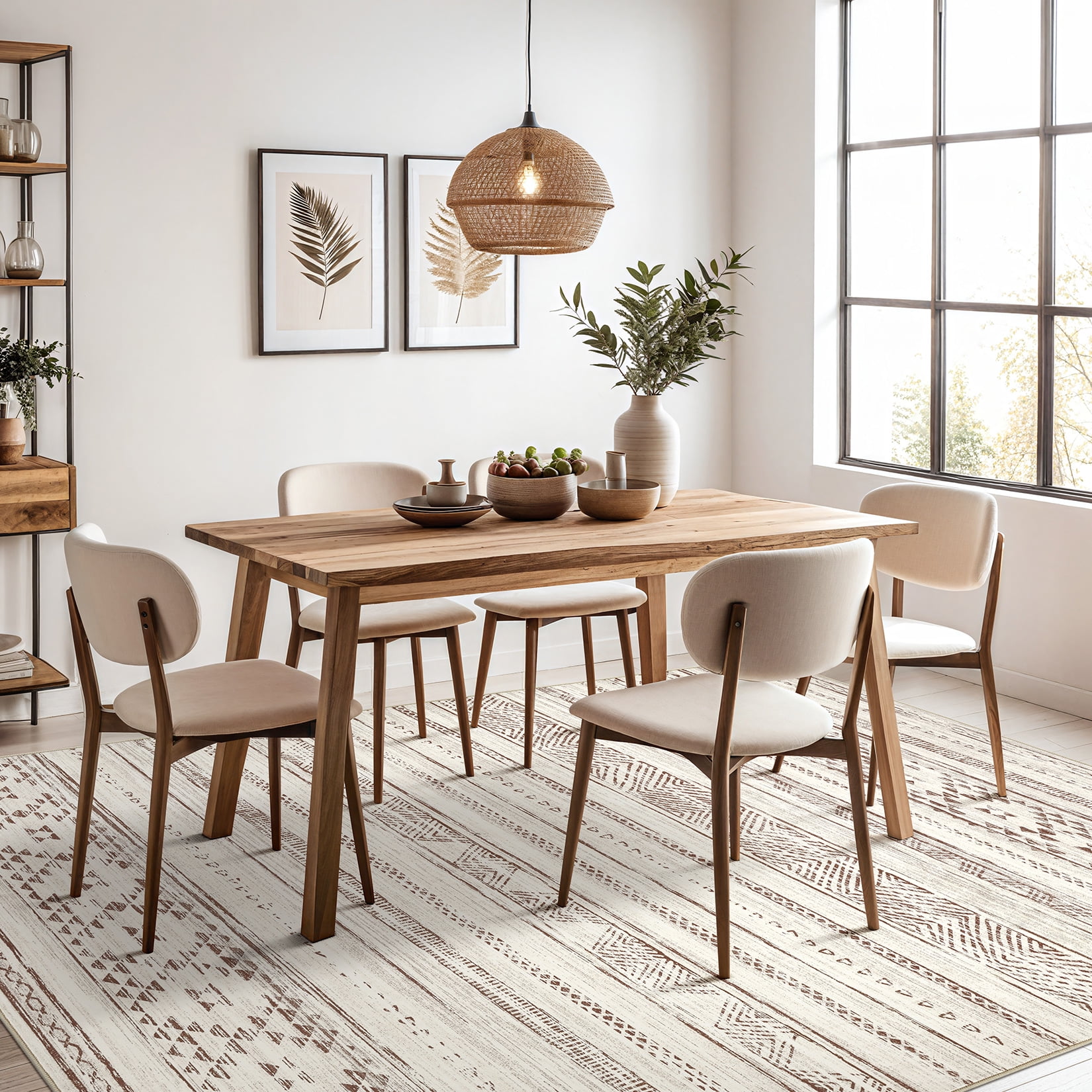 Toyoso 5x7 Area Rug Living Room Rugs - Washable Large Soft Boho Neutral Geometric Moroccan Modern Rug for Bedroom Dining Room Home Office Non Slip Low Pile Farmhouse Carpet Indoor - Brown