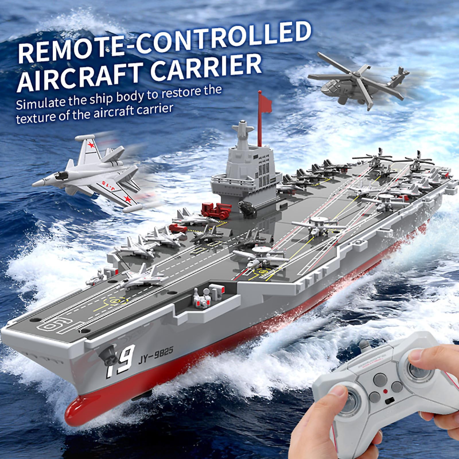 S27 RC Boat Aircraft Carrier, Warship Battleship Aircraft Carrier with 2 Rechargeable Batteries, 2.4GHz RC Battle Boat Dual Motor, 60 Min Playtime, 60m Range for Pool & Lake