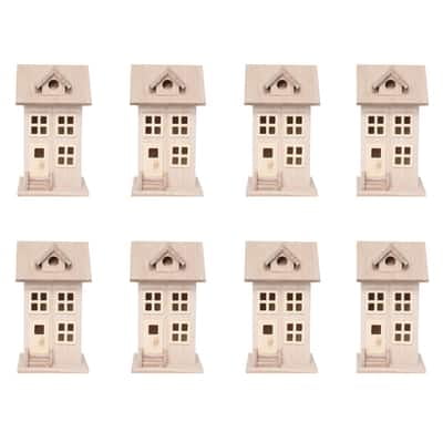 7.5" Wooden Townhouse Birdhouse by Make Market - Unfinished Birdhouse Made of 100% Wood - Outdoor Nesting Boxes - Bulk 8 Pack