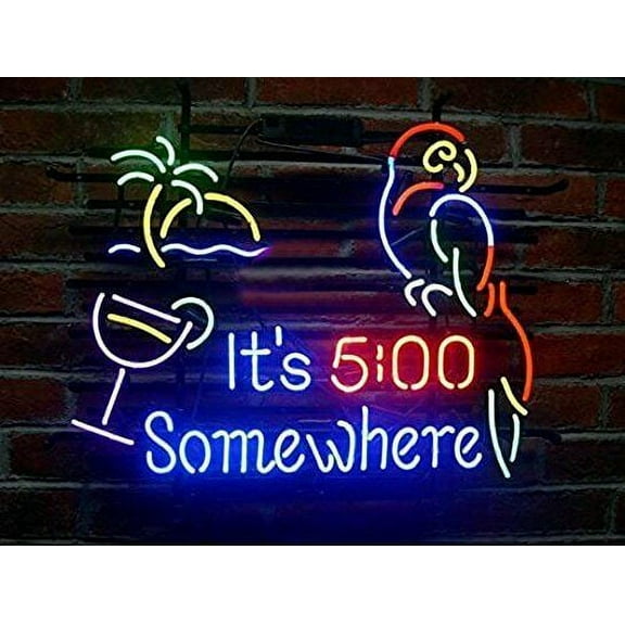 Queen Sense 20"x16" Its 5:00 Somewhere Parrot Neon Sign Man Cave Handmade Neon Light 120I5SWICP