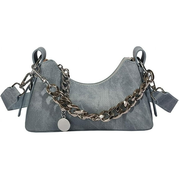 HMSHA Denim Hobo Bag for Women Shoulder Crossbody Bag Small Totes Retro Handbag Purse Top Handle Bag with Chain