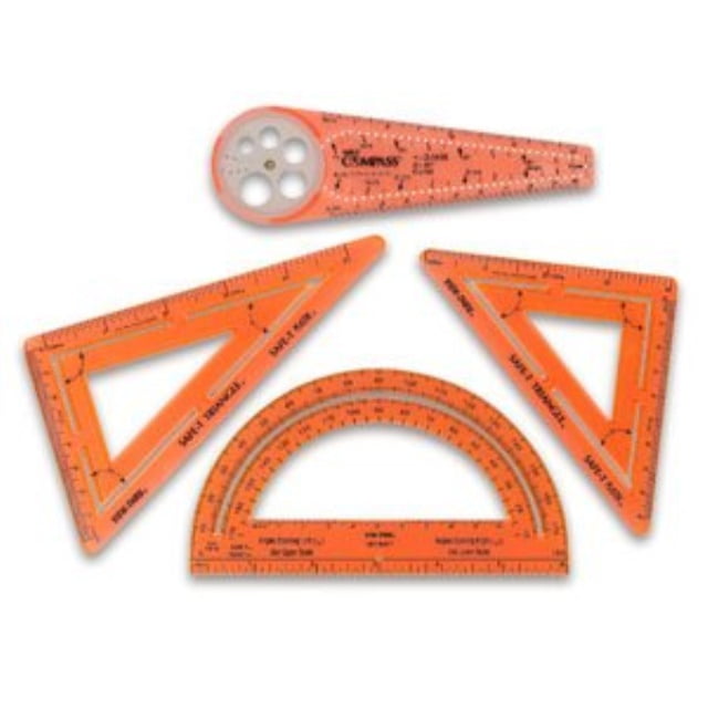 Safe-T Orange Compass Set of 12 Bulk Set for Classroom Geometry 