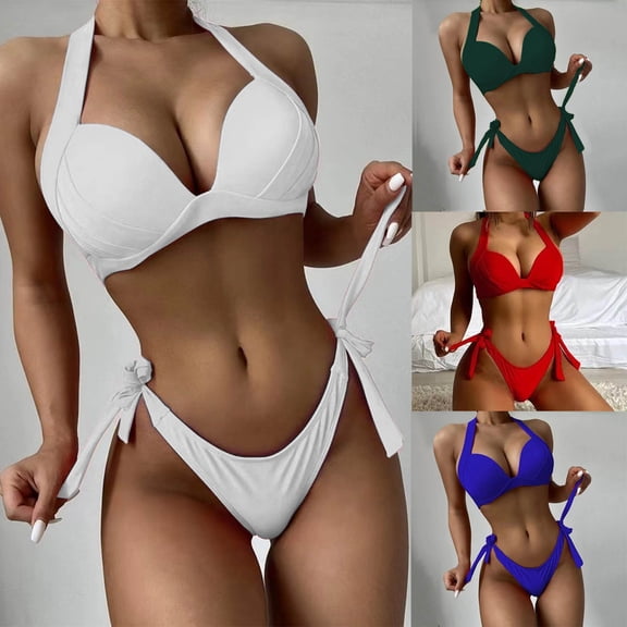 Ayfxijin Swim Suits for Women Fashion Solid Bikini Push-Up Padded Swimwear Swimsuit Set