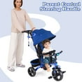 thumbnail image 5 of OLAKIDS Kids Tricycle, 4 in 1 Stroll Trike with Adjustable Push Handle, Removable Canopy, Retractable Foot Plate, Lockable Pedal, Detachable Guardrail, Suitable for 10 Months to 5 Years (Blue), 5 of 10