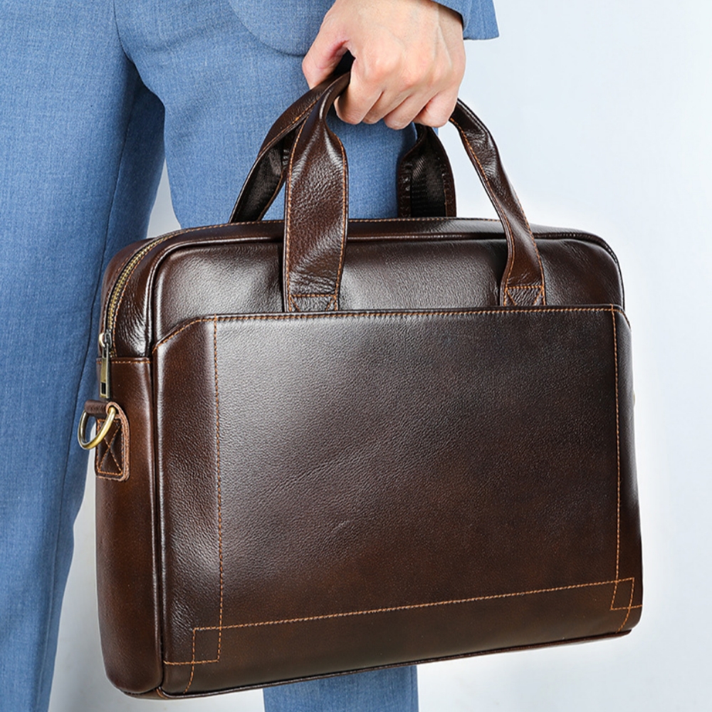 15in Men's Leather Bag Retro leather briefcase, large capacity computer bag, suitable for business, travel, gifts for boyfriend/father/husband