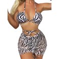thumbnail image 1 of Faithtur Women's Summer 3PCS Bikini Sets Hanging Neck Bra + Drawstring Skirt + Zebra Print Thong, 1 of 9