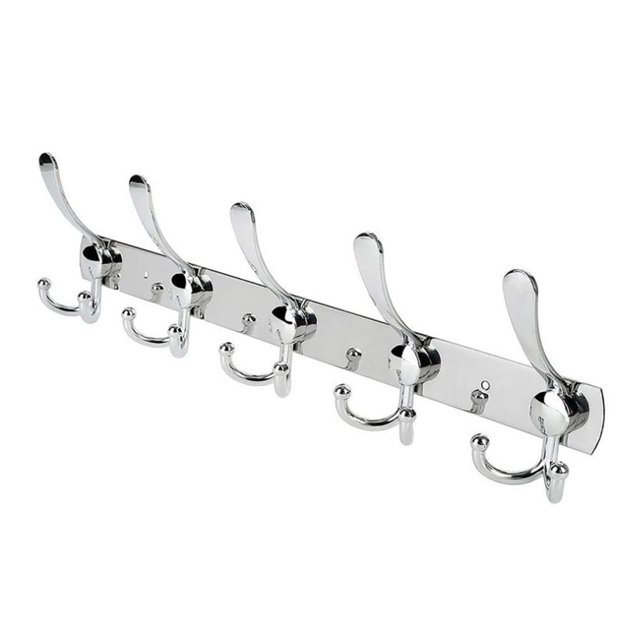Perchero de Pared – 5 Ganchos Triples – 40 cm – Perchero de Pared de Acero Inoxidable para Entrada, Dormitorio, Baño y Guardarropa