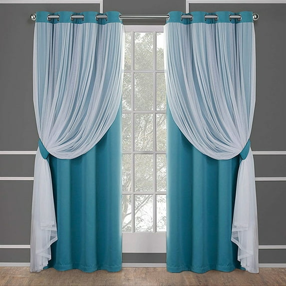 Yipa 1 Piece 52 inch Width Curtain Panel,Double Layer Blackout Window Curtain,Grommet Room Darkening Curtain,Solid Color Eyelet Ring Top Window Drapes Blue Width:52"x Length:84"
