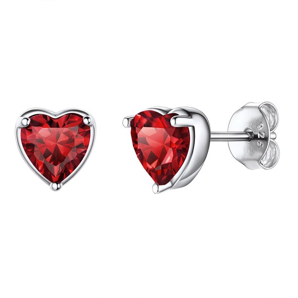 Mujer adulta 925 plata esterlina corazón piedra natal Stud pendientes cumpleaños regalo de San Valentín Suplight Jewelry exquisita