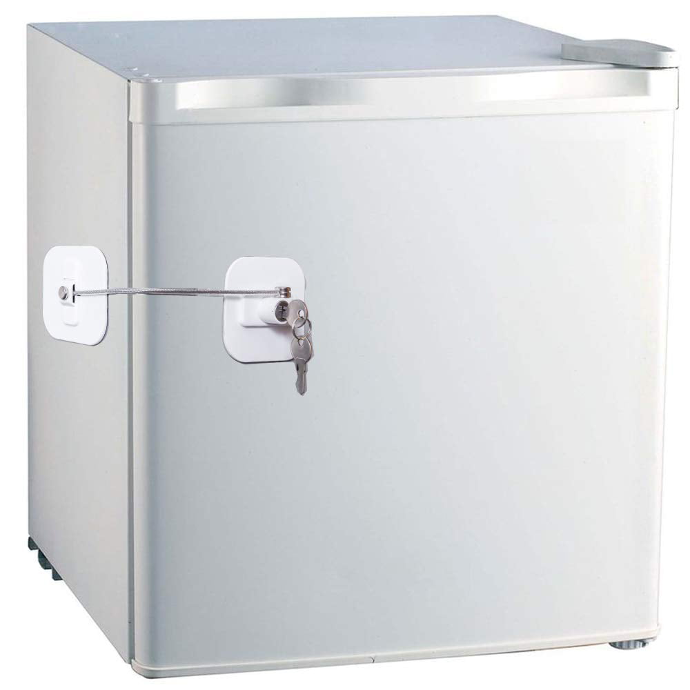 Refrigerator Lock, Mini Fridge Lock with Key for Adults, Lock for a Fridge,  Cabinet Door(White 2Pack) 