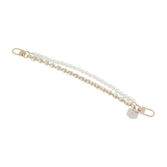 Unique Bargains 1 Pc Durable Camellia Faux Pearl Bag Extender Chain White Zinc Alloy