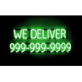 thumbnail image 1 of SpellBrite WE DELIVER 10 DIGIT PHONE NUMBER LED Sign for Business. 41.5" x 15.0" Green WE DELIVER 10 DIGIT PHONE NUMBER Sign Has Neon Sign Look, LED Light Source. Visible from 500+ Feet, 8 Animations., 1 of 4