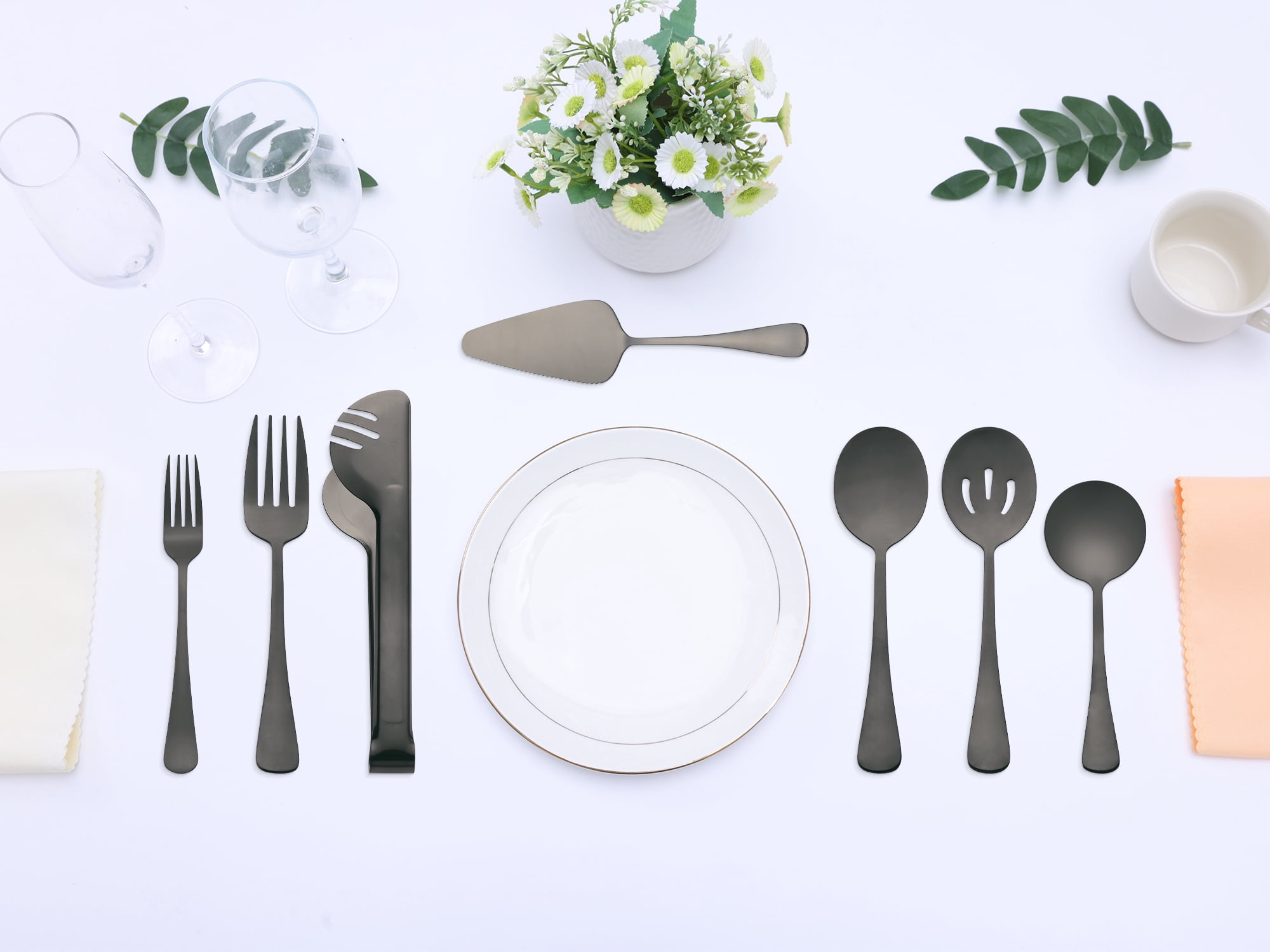 Unique Bargains 10 Piece Silverware Set Stainless Steel Flatware Black 10 Pcs