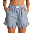 thumbnail image 2 of Vivianyn HD Women's Ruffled Hem Striped Shorts, Elastic Waist Casual Loose Fit Summer Bottoms with Pockets,Blue,Size S-XXL, 2 of 7