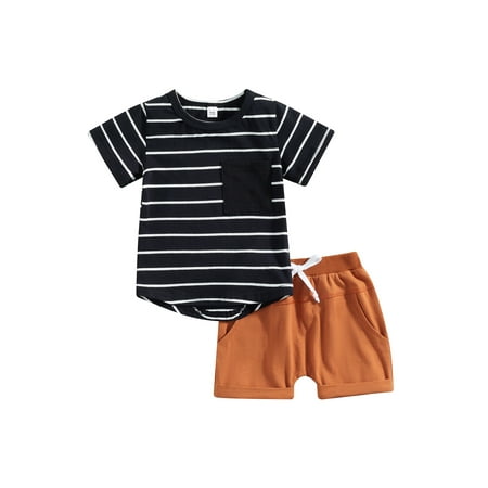 

Inevnen Baby Boys Outfits Short Sleeve Striped T-shirt with Elastic Waist Shorts