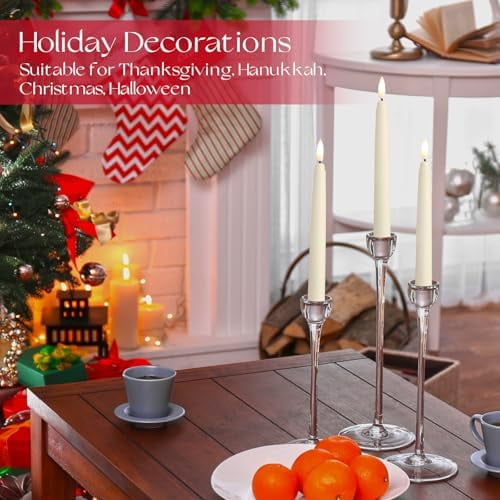 50 Pcs Flameless Taper Candles LED Taper Candles Flickering Bulk Ivory LED Candlestick for Halloween Christmas Wedding Church Easter Party Decor Table Centerpiece, 8.5 in, No Batteries$