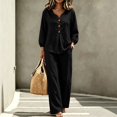 thumbnail image 2 of Wenini Women's 2 Piece Set V Neck Button down Top High Waist Wide Leg Pants Casual Loungewear Vacation Outfit, 2 of 7