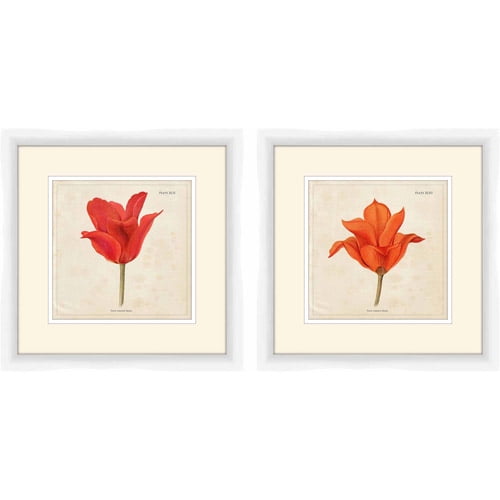 Crimson and Orange Flower Floral Wall Art, Set of 2