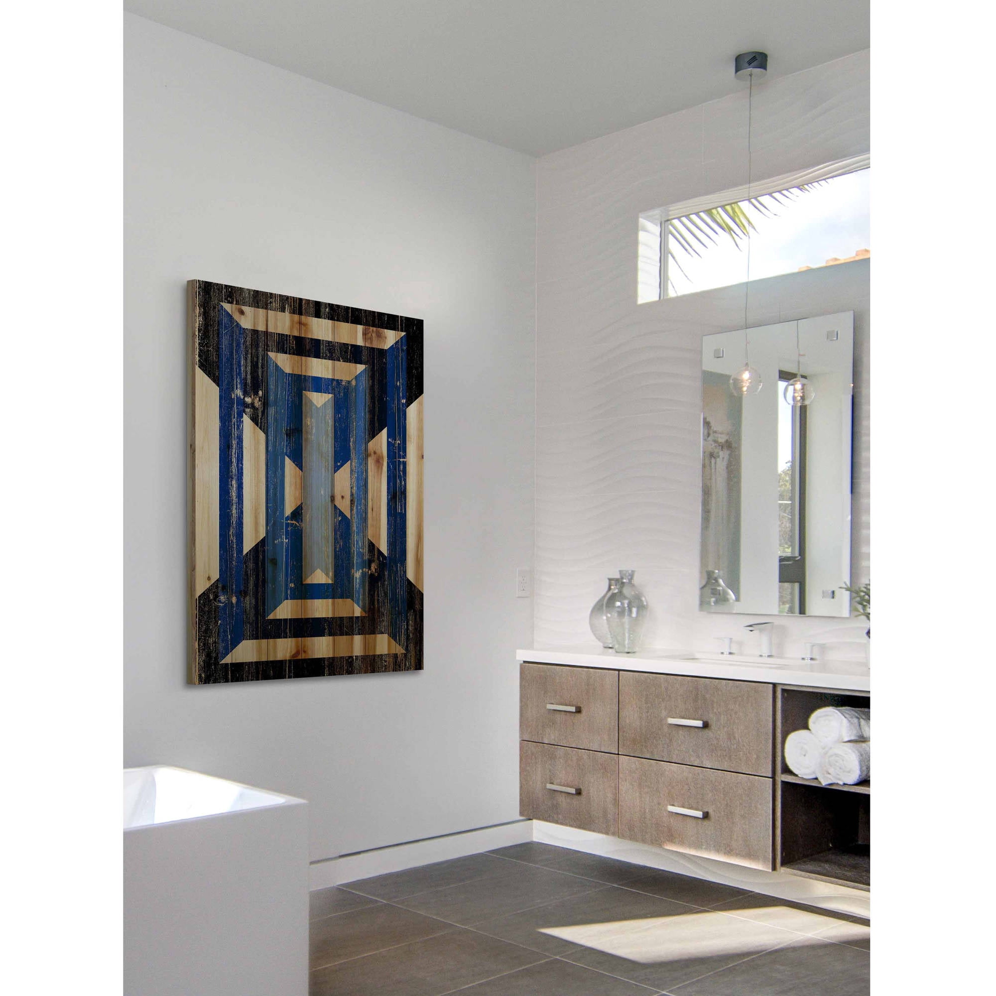 Marmont Hill - "Blue Rectangles" Painting Print on Natural Pine Wood