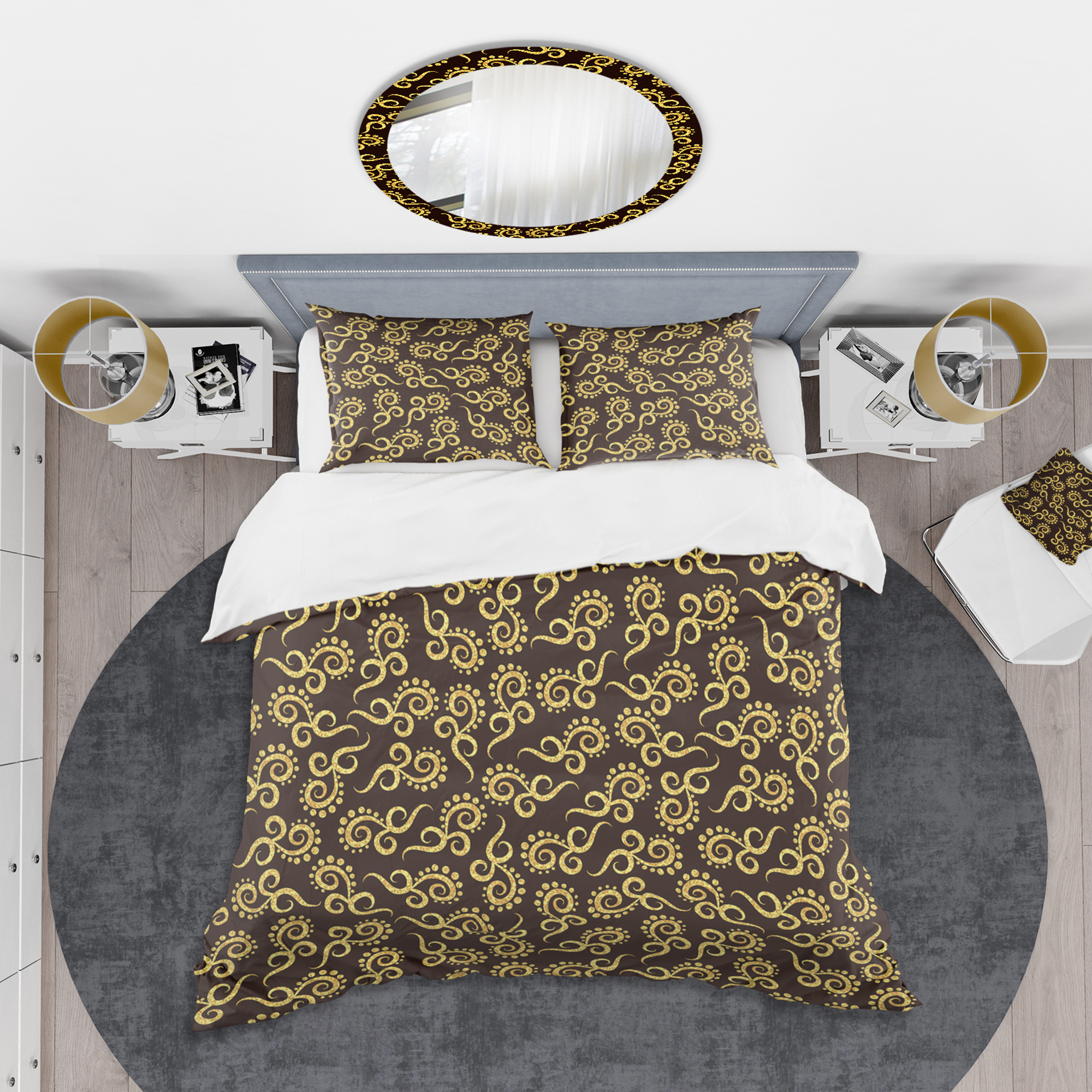 Designart 'Gold And Black Swirl II' Mid-Century Modern Duvet Cover Set