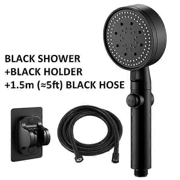Cabezal de ducha ahorrador de agua, color negro, ajustable en 5 modos, alta presión, parada con un solo botón, masaje de agua, ducha ecológica, accesorios de baño.
