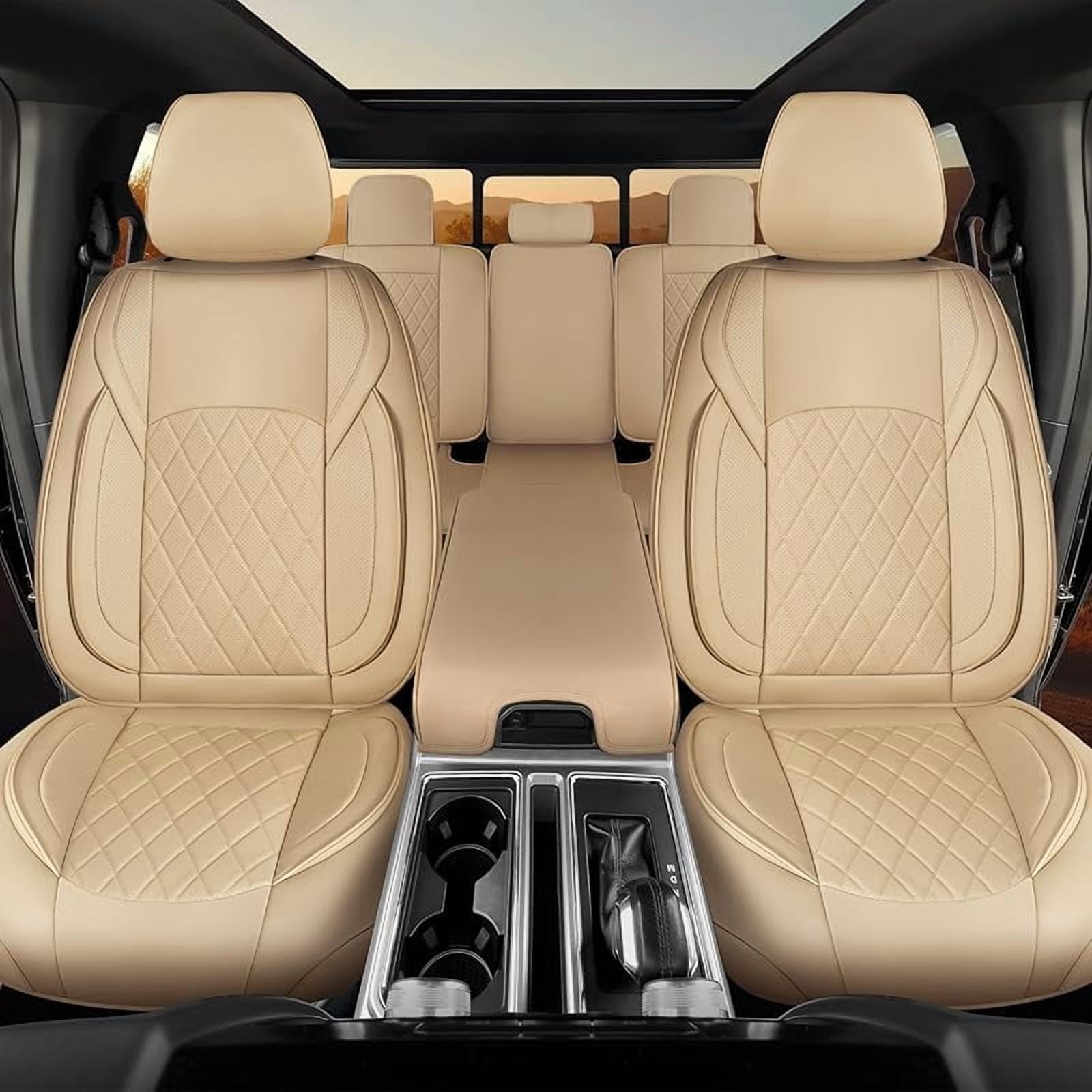 Seat Covers for 2009-2025 Ford F150 SuperCrew & 2017-2025 F250/F350/F450 Super Duty Crew Cab Pickup XL XLT Lariat King Ranch | Custom-Fit Front Seat Covers(Beige)