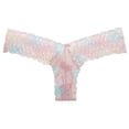 thumbnail image 2 of Tanga sexy con estampado de encaje para mujer, de una pieza, con estampado floral, transparente, con agujeros, cintura baja, color melocotón, 2 of 5