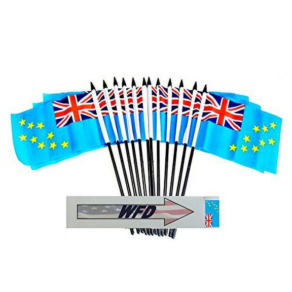 Pack of 12 4"x6" Tuvalu Polyester Miniature Office Desk & Little Table Flags, 1 Dozen 4"x 6" Tuvaluan Small Mini Hand Waving Stick Flags