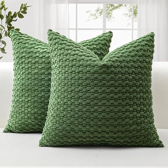 Eryueer Corduroy Soft Decorative Cushion Covers 45x45 cm Set of 2 Decorative Throw Pillow Covers with 3D Bubble Texture Pillowcase for Couch Sofa Bedroom Soft Cushion Case for Home Decor (Moss Green)