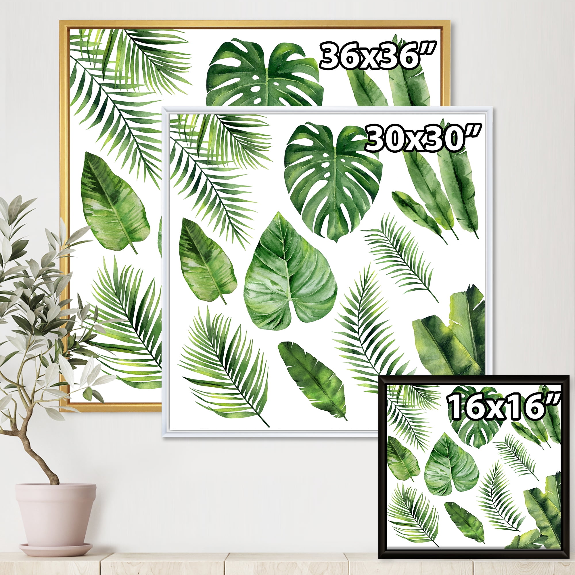 Designart 'Close Up Of Tropical Leaf Of Monstera V' Farmhouse Framed Canvas Wall Art Print