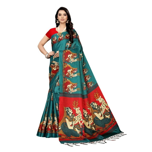 Multi color khadi cotton saree/sari with running blouse For Women/Girls