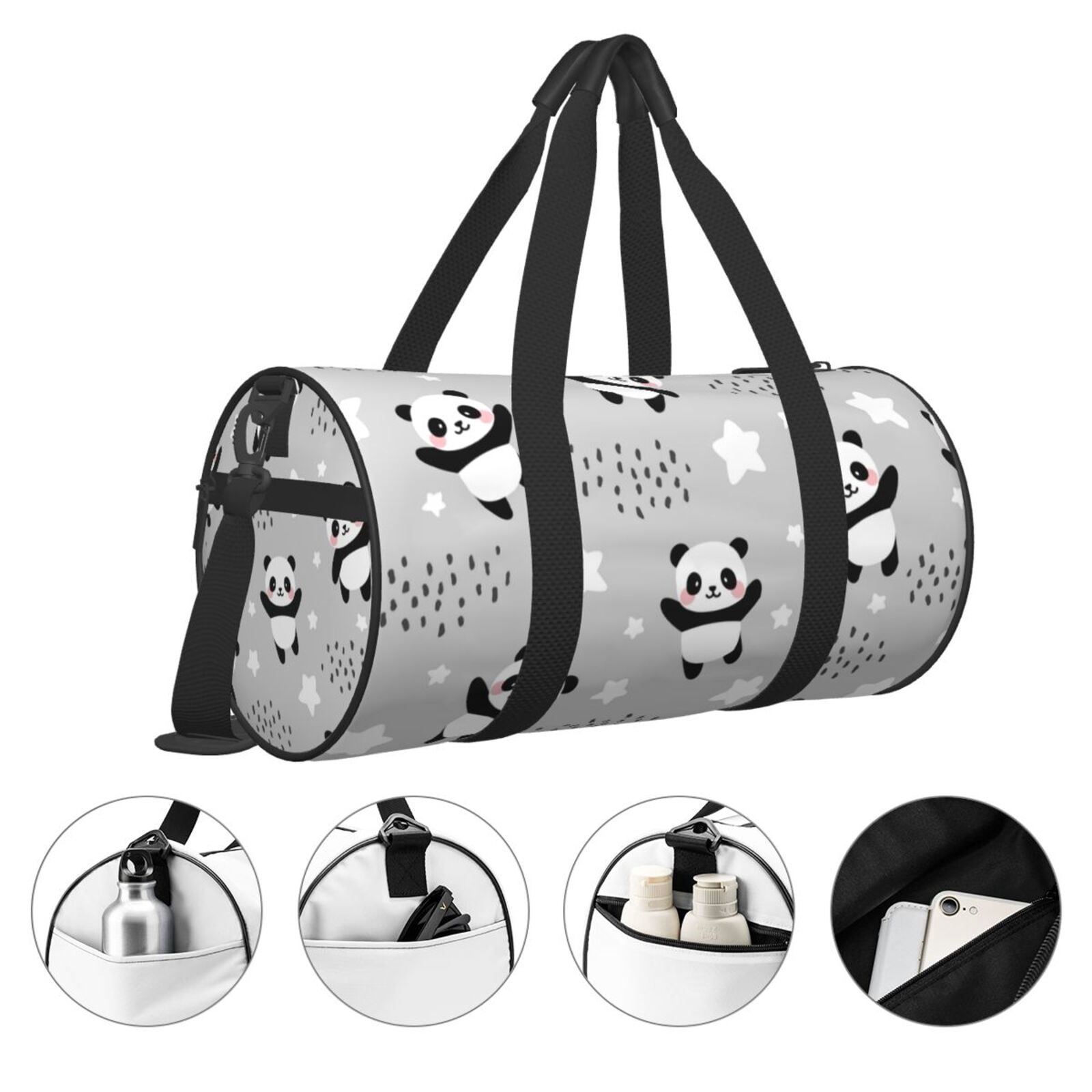 Vsdgher Pandas 45L Foldable Duffel Bag, Sports Gym Bag,Overnight Bag, Portable Weekender Bag for Airplanes