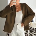 thumbnail image 2 of WTOBBY Women's Casual V-Neck Long Sleeve Coat with Strapped Detail, Fashion Solid Color Blazer Style Jacket, Versatile Outerwear for Office or Daily Use,Brown S, 2 of 4