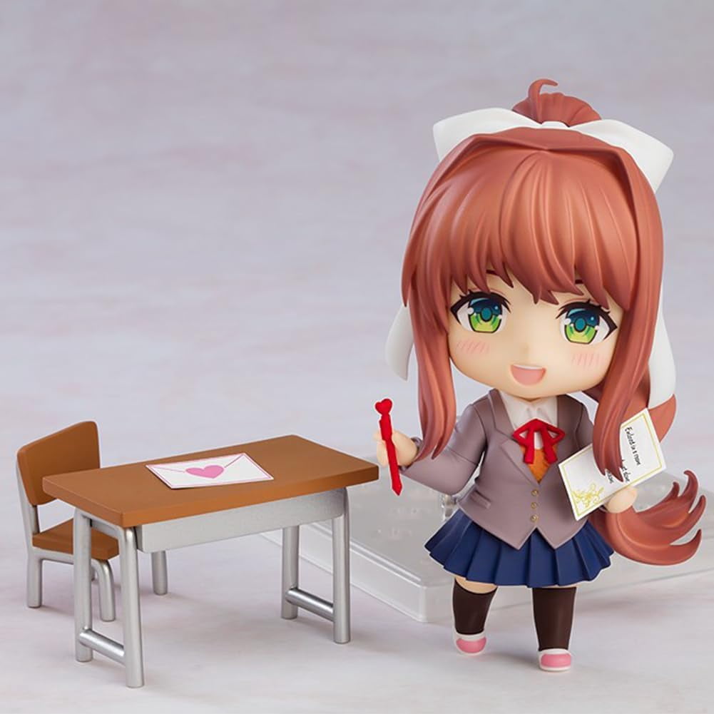 Monika Anime Figure Yuri Action Figurine Cartoon Interchangeable Face Model with Accessories PVC Anime Statue Collection Desktop Ornaments