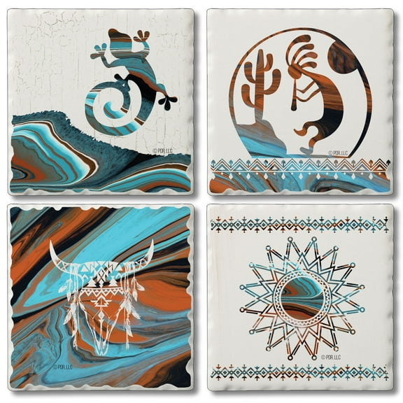 Thirstystone Southwest Fluidity 4-Pack Assorted Tumbled Tile Stone Coasters