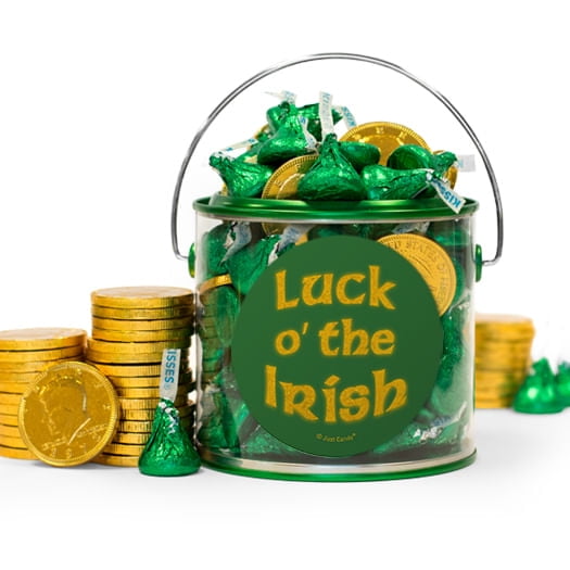12oz St. Patrick's Day Paint Can Gift With Green Kisses And Gold Chocolate Coins - Luck O The Irish