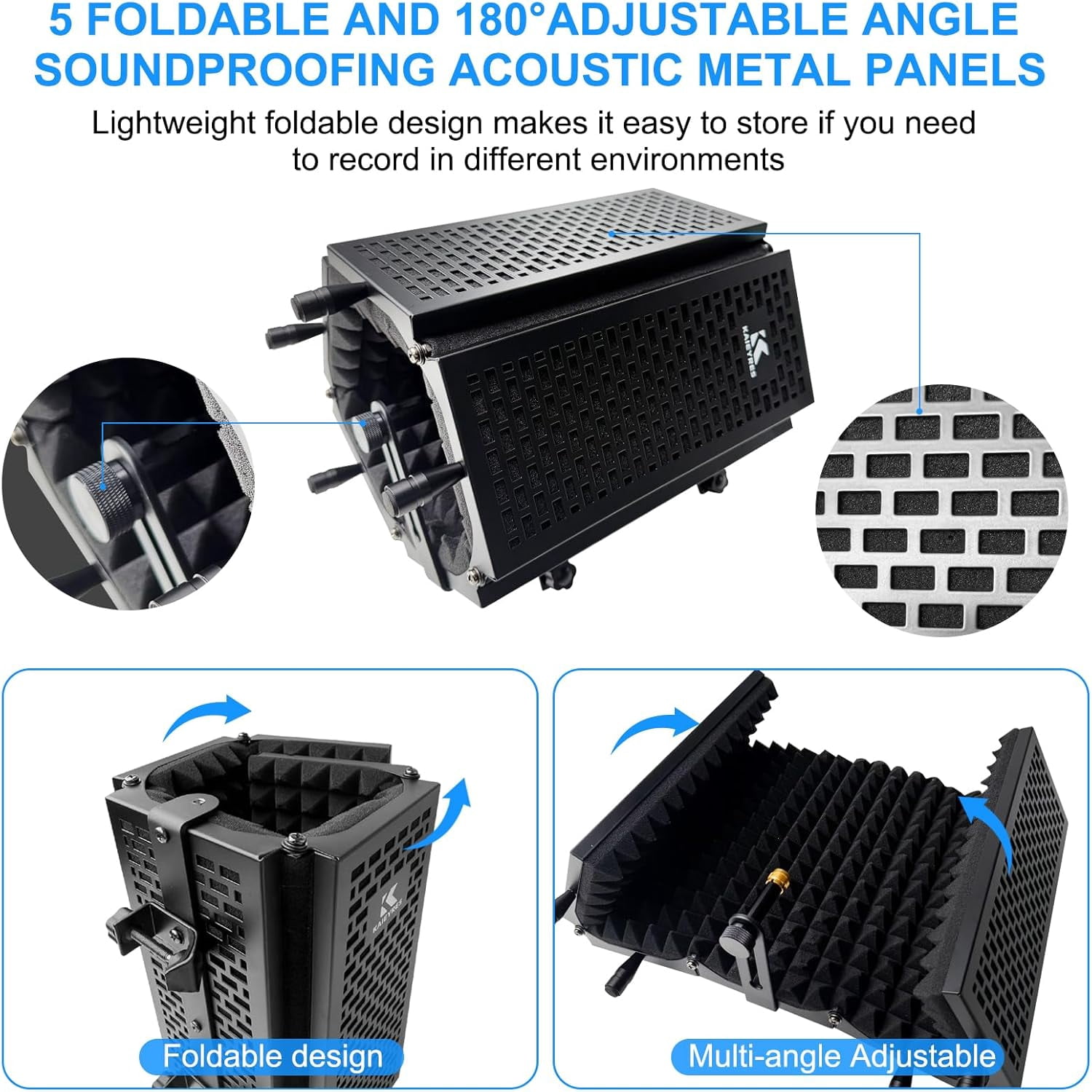 5-Sided Isolation Shield Microphone Stand with  Filter and High-Density Foam, Adjustable Tripod for Home Studio Podcasting