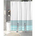 thumbnail image 3 of Split Shower Curtain for Transfer Bench, Blue Striped Fabric Shower Curtains for Bathroom, Modern Farmhouse Stripes Tub Sliding Transfer Bench Waterproof Bath Curtains 72"x72", 3 of 9