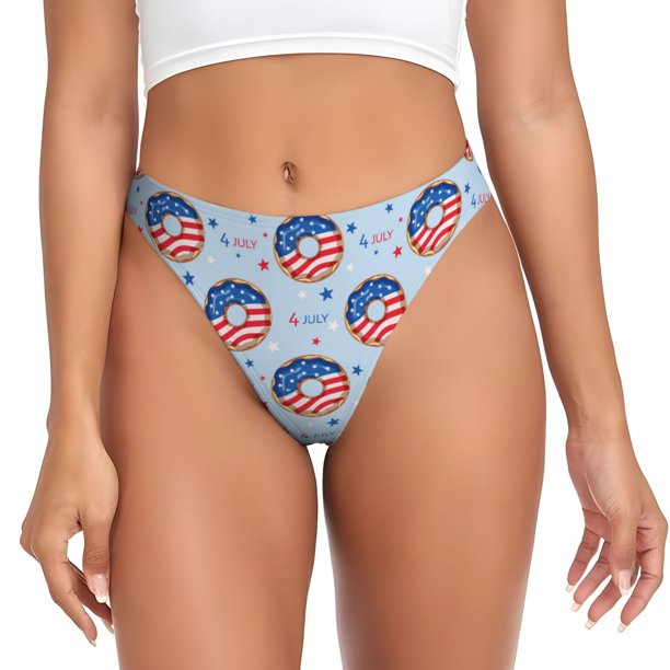 Fotbe Donut with the USA Fag Tanga Sin Costuras para Mujer con Estampado – Panties Invisibles, Transpirables y Cómodos para Uso Diario-X-Large