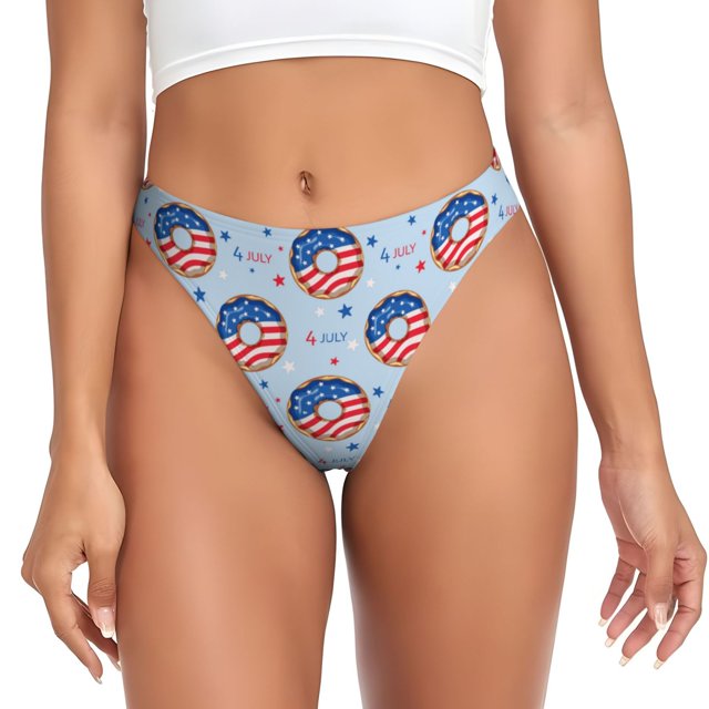 Fotbe Donut with the USA Fag Tanga Sin Costuras para Mujer con Estampado – Panties Invisibles, Transpirables y Cómodos para Uso Diario-Large
