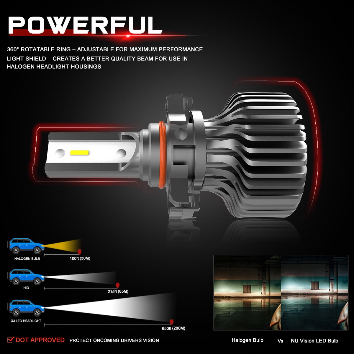 Nuvision Pair 9006 HB4 Bulbs 20000 Lumens 60W Slim LED Headlight High//Low Beam Fog Lamp Light Conversion HID Kit