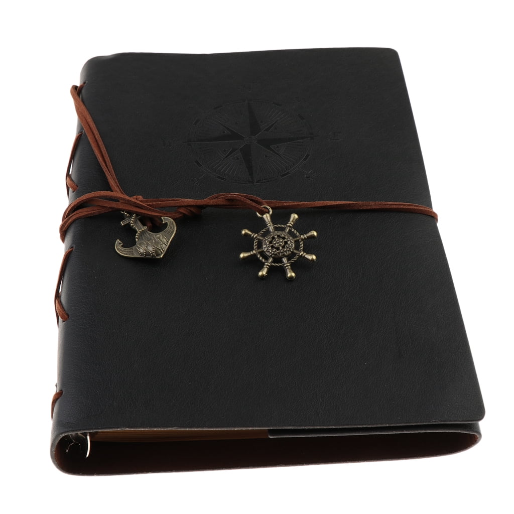 A5 Leather Journal Notebook Portable Loose Leaf Blank Notebook for Drawing, Diary Black