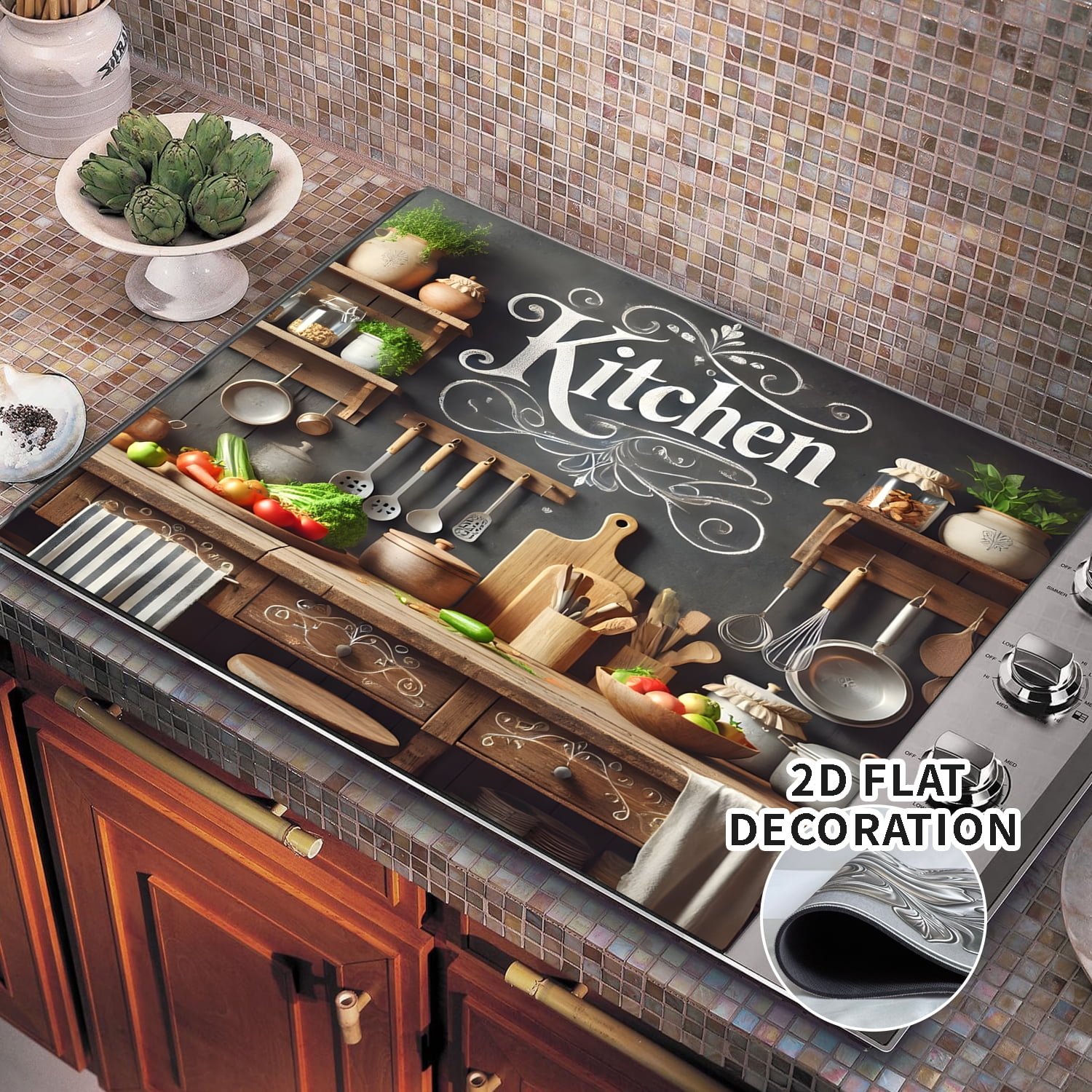 Kitchen Stove Top Cover, Multi-Design Stove Top Cover for Glass/Electric Stoves - 3-in-1 Heat-Resistant Protector Mat, Non-Slip Drying Rack 28"x20" Keep Stove Clean Mat