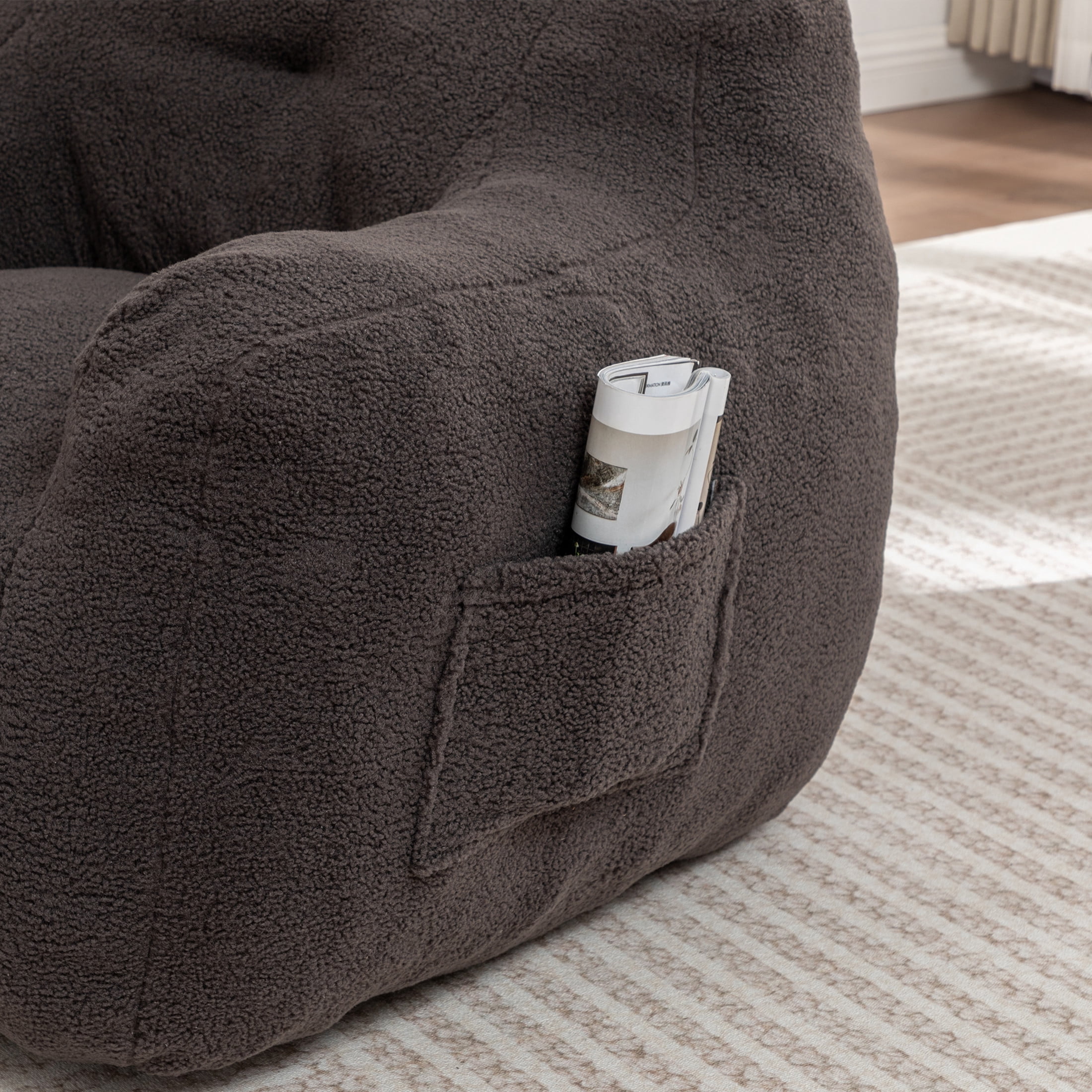 Noble House Nexo Plush Stuffed Memory Foam Bean Bag Sofa, Large Comfy Lounger with Armrest for Living Room, Dark Gray